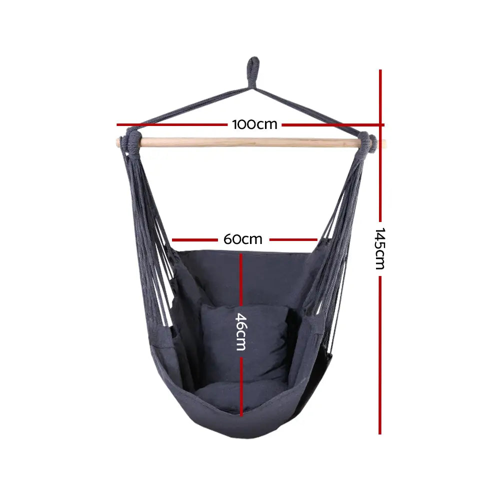 Gardeon Hammock Chair Outdoor Camping Hanging Hammocks Cushion Pillow Grey - Home & Garden > Hammocks