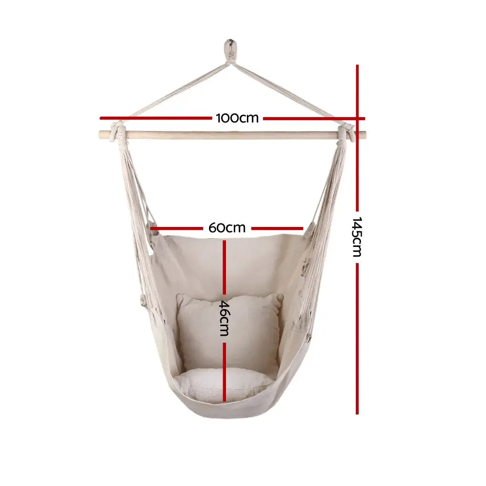 Gardeon Hammock Chair Outdoor Camping Hanging Hammocks Cushion Pillow Cream - Home & Garden > Hammocks
