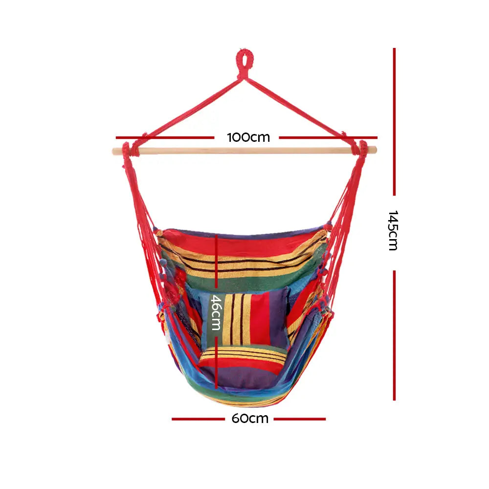 Gardeon Hammock Chair Outdoor Camping Hanging Hammocks Cushion Pillow Rainbow - Home & Garden > Hammocks