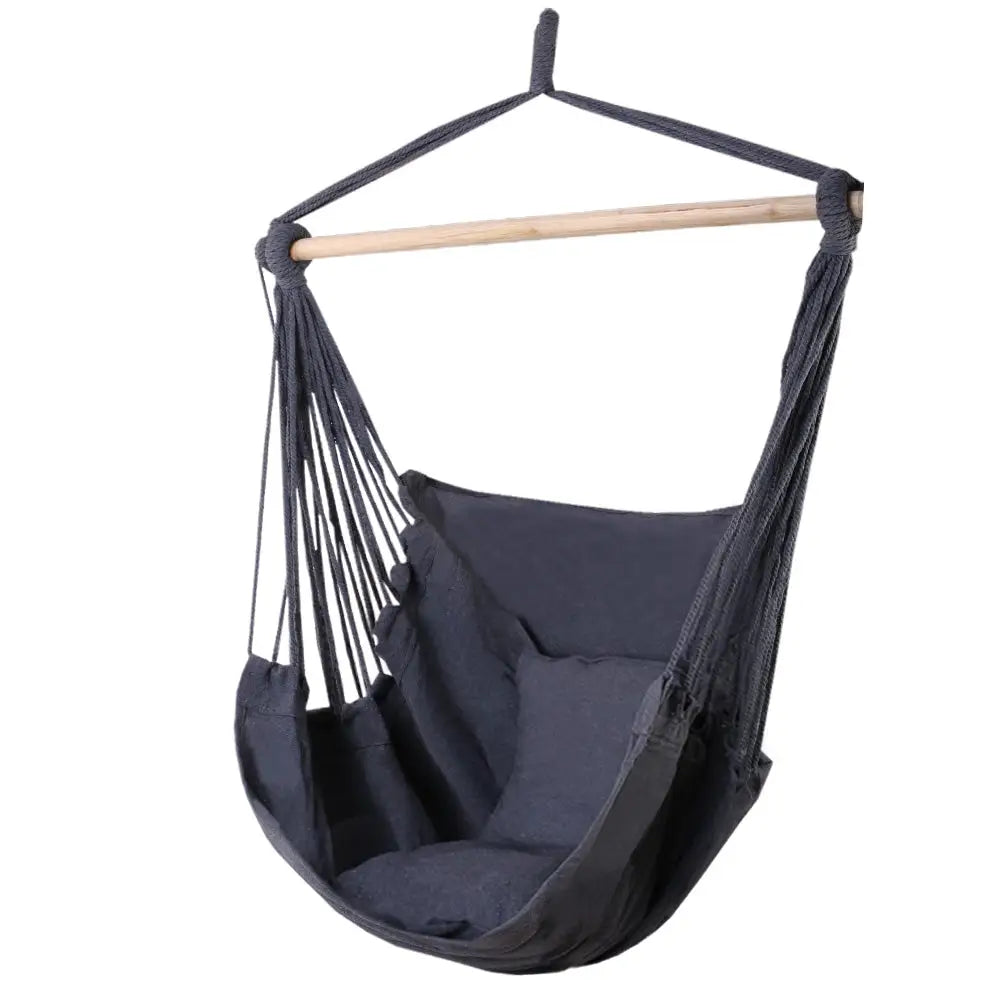 Gardeon Hammock Chair Outdoor Camping Hanging Hammocks Cushion Pillow Grey - Home & Garden > Hammocks