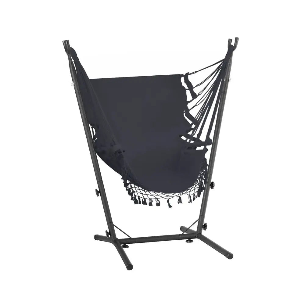 Gardeon Hammock Chair Outdoor Camping Hanging with Stand Grey - Furniture > Outdoor > Outdoor Chairs