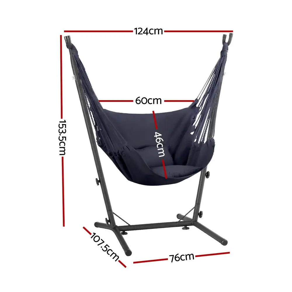 Gardeon Hammock Chair Outdoor Camping Hanging with Stand Grey - Furniture > Outdoor > Outdoor Chairs