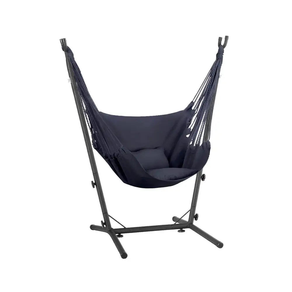 Gardeon Hammock Chair Outdoor Camping Hanging with Stand Grey - Furniture > Outdoor > Outdoor Chairs