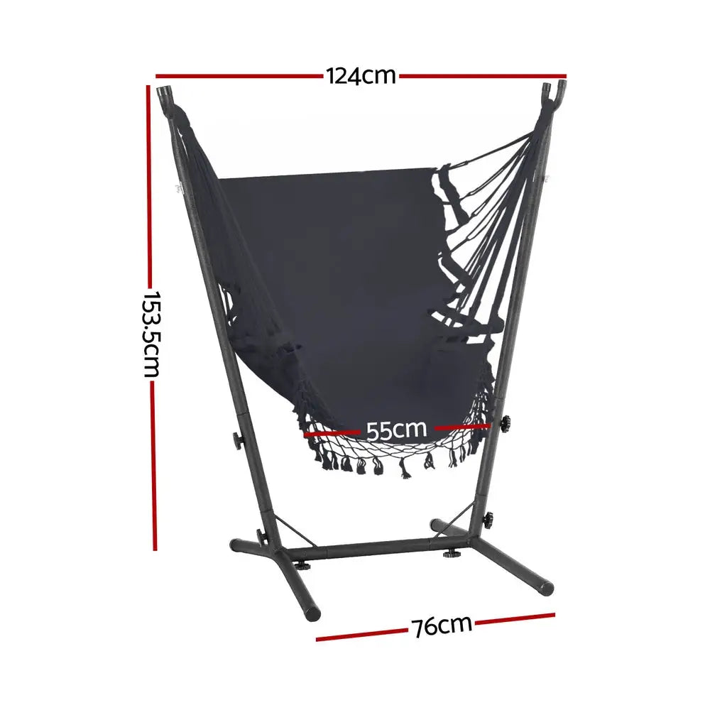Gardeon Hammock Chair Outdoor Camping Hanging with Stand Grey - Furniture > Outdoor > Outdoor Chairs