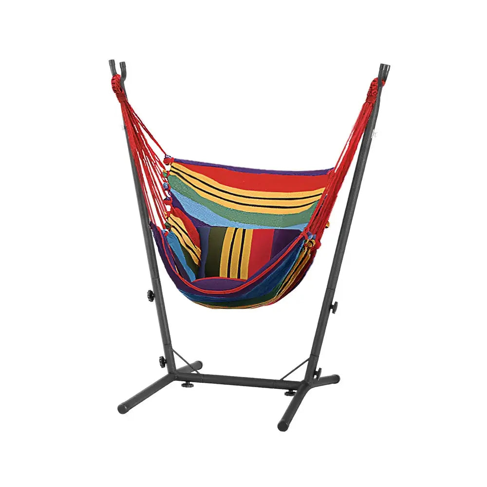Gardeon Hammock Chair Outdoor Camping Hanging with Stand Rainbow - Furniture > Outdoor > Outdoor Chairs