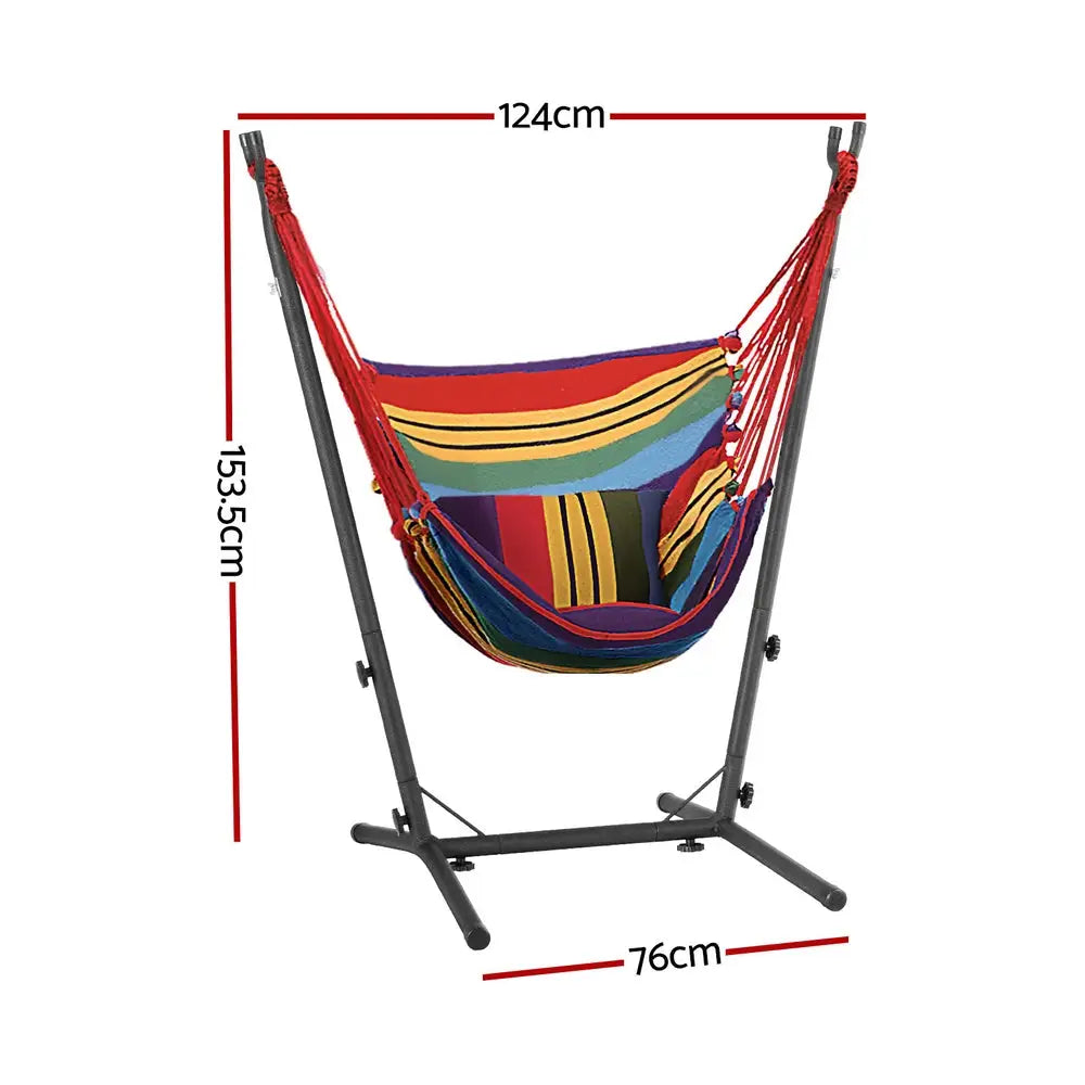 Gardeon Hammock Chair Outdoor Camping Hanging with Stand Rainbow - Furniture > Outdoor > Outdoor Chairs