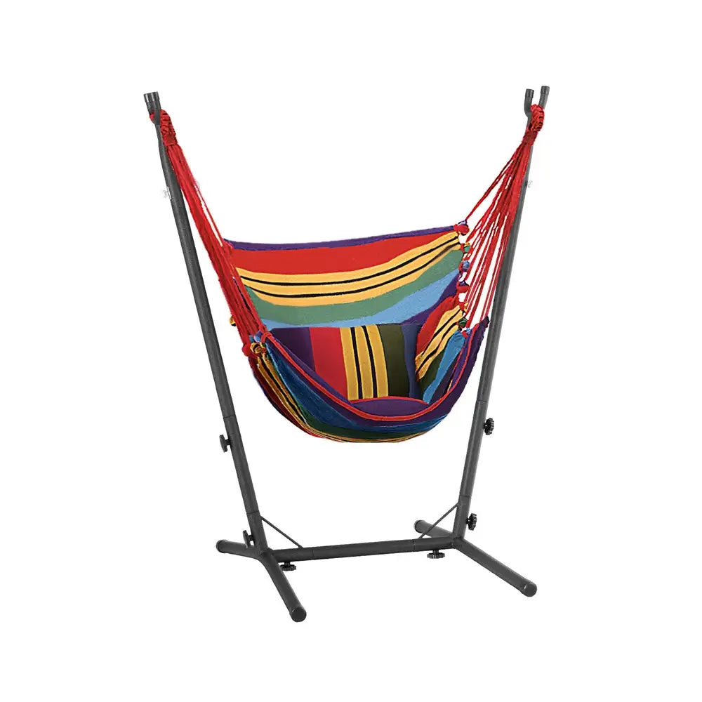 Gardeon Hammock Chair Outdoor Camping Hanging with Stand Rainbow - Furniture > Outdoor > Outdoor Chairs