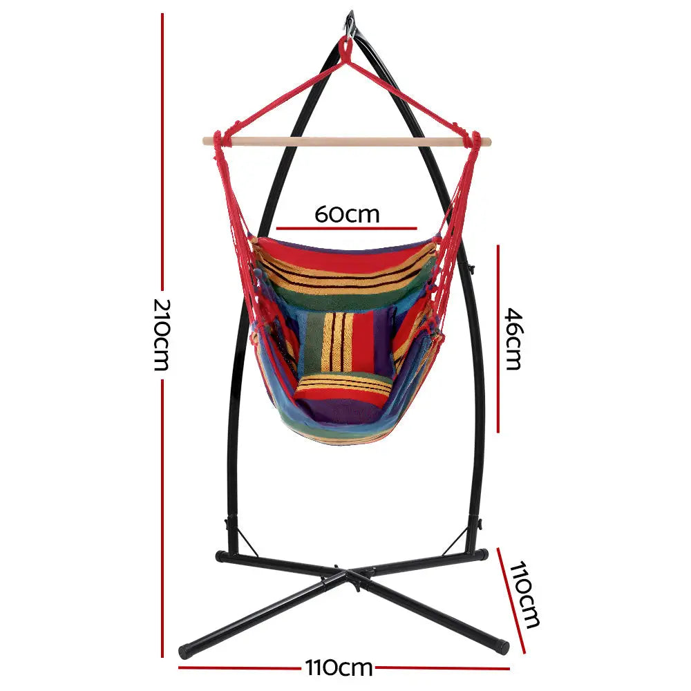 Gardeon Hammock Chair Outdoor Camping Hanging with Steel Stand Rainbow - Furniture > Outdoor