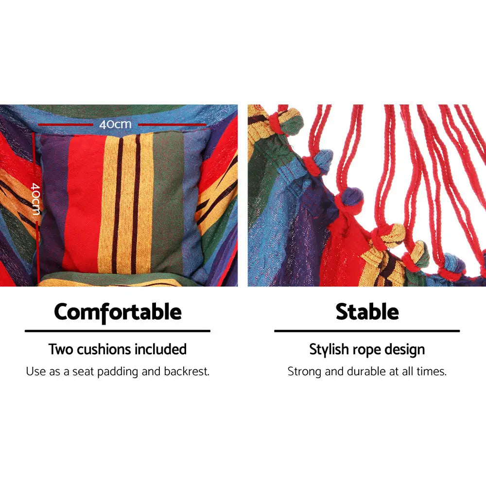 Gardeon Hammock Chair Outdoor Camping Hanging with Steel Stand Rainbow - Furniture > Outdoor