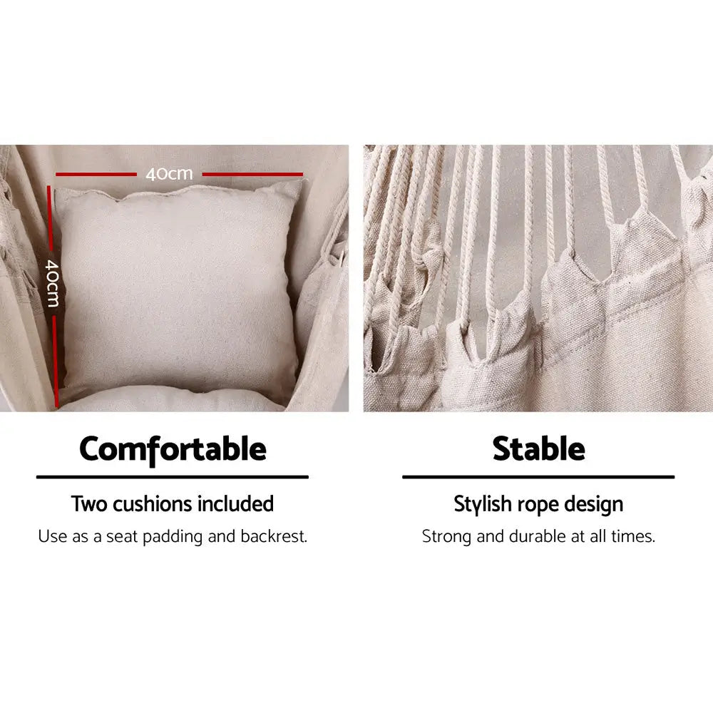Gardeon Hammock Chair Outdoor Camping Hanging with Steel Stand Cream - Furniture > Outdoor