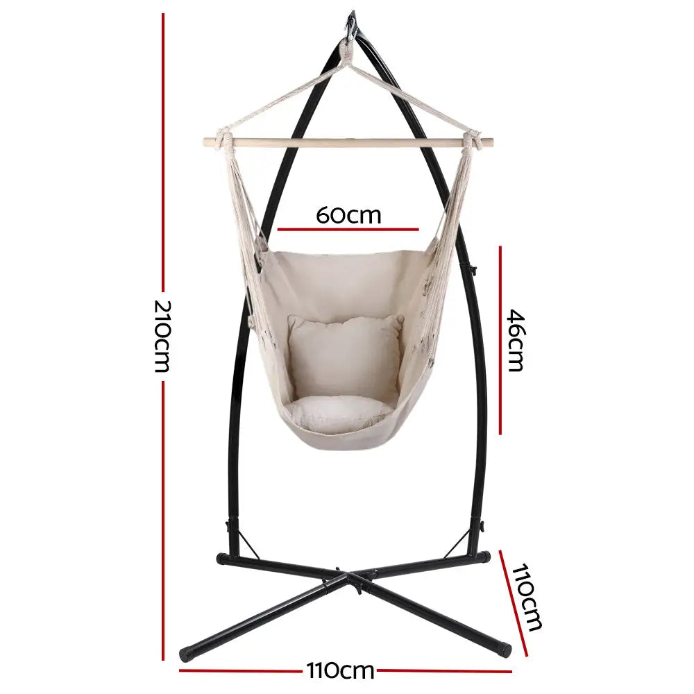 Gardeon Hammock Chair Outdoor Camping Hanging with Steel Stand Cream - Furniture > Outdoor