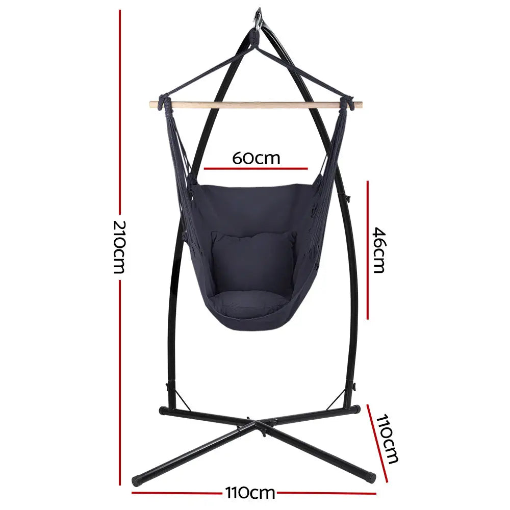 Gardeon Hammock Chair Outdoor Camping Hanging with Steel Stand Grey - Furniture > Outdoor