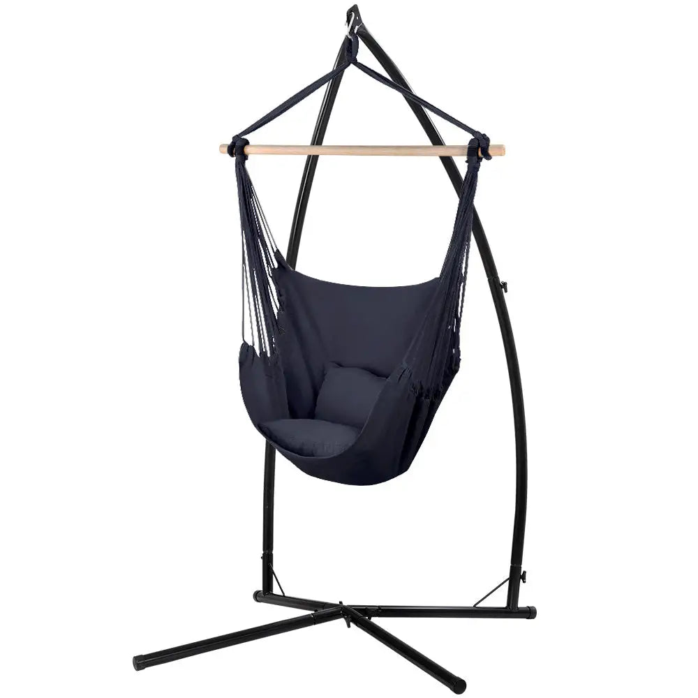 Gardeon Hammock Chair Outdoor Camping Hanging with Steel Stand Grey - Furniture > Outdoor