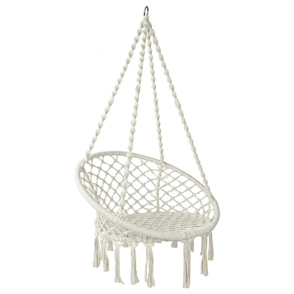Gardeon Hammock Chair Outdoor Hanging Macrame Cotton Indoor Cream - Home & Garden > Hammocks