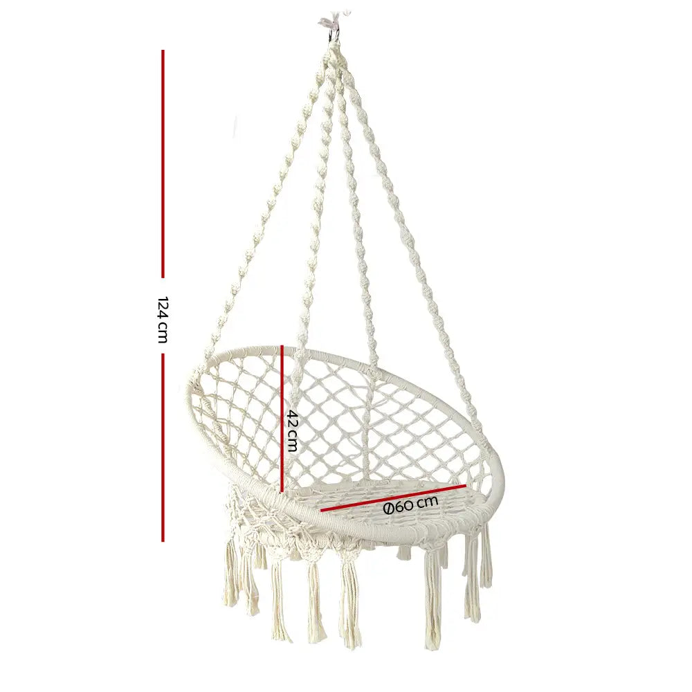 Gardeon Hammock Chair Outdoor Hanging Macrame Cotton Indoor Cream - Home & Garden > Hammocks
