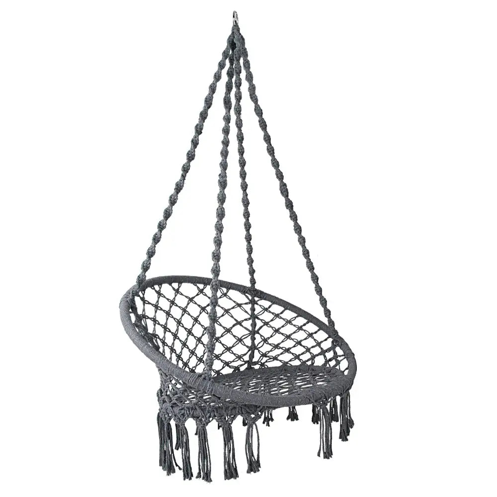 Gardeon Hammock Chair Outdoor Hanging Macrame Cotton Indoor Grey - Home & Garden > Hammocks