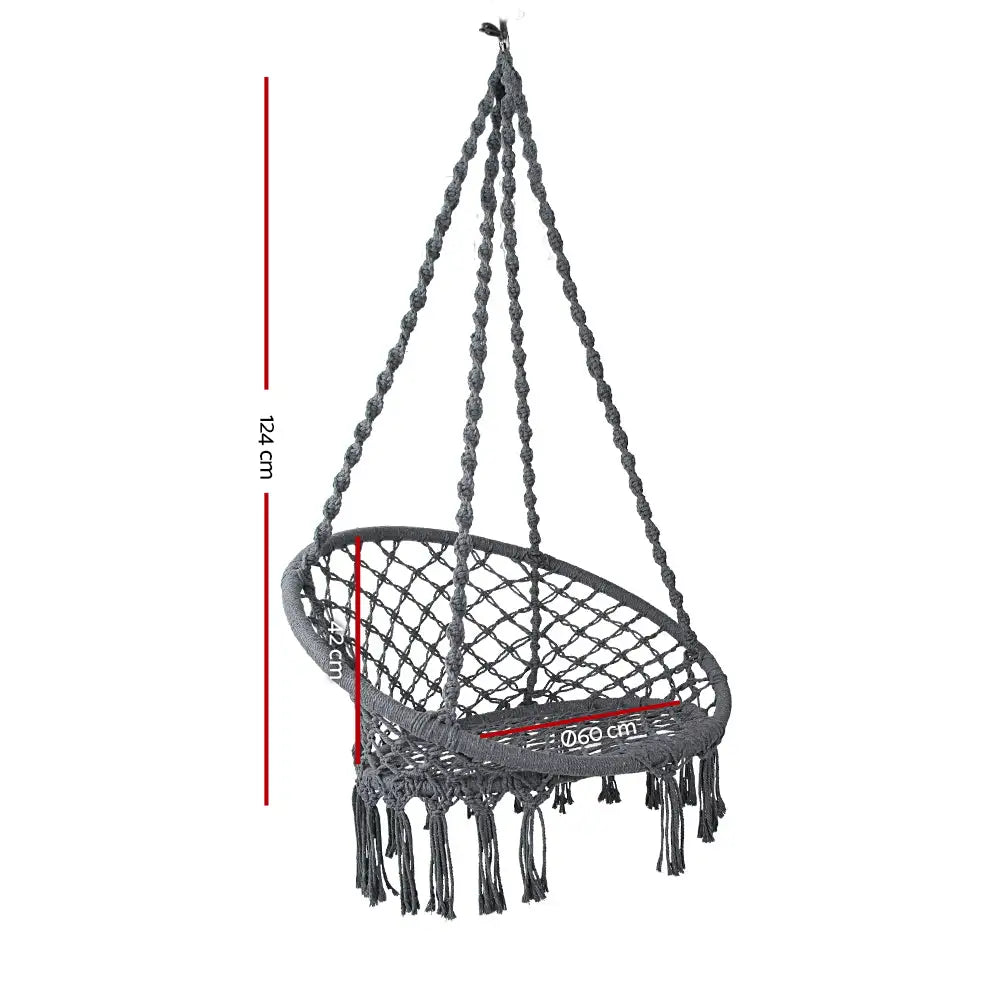 Gardeon Hammock Chair Outdoor Hanging Macrame Cotton Indoor Grey - Home & Garden > Hammocks