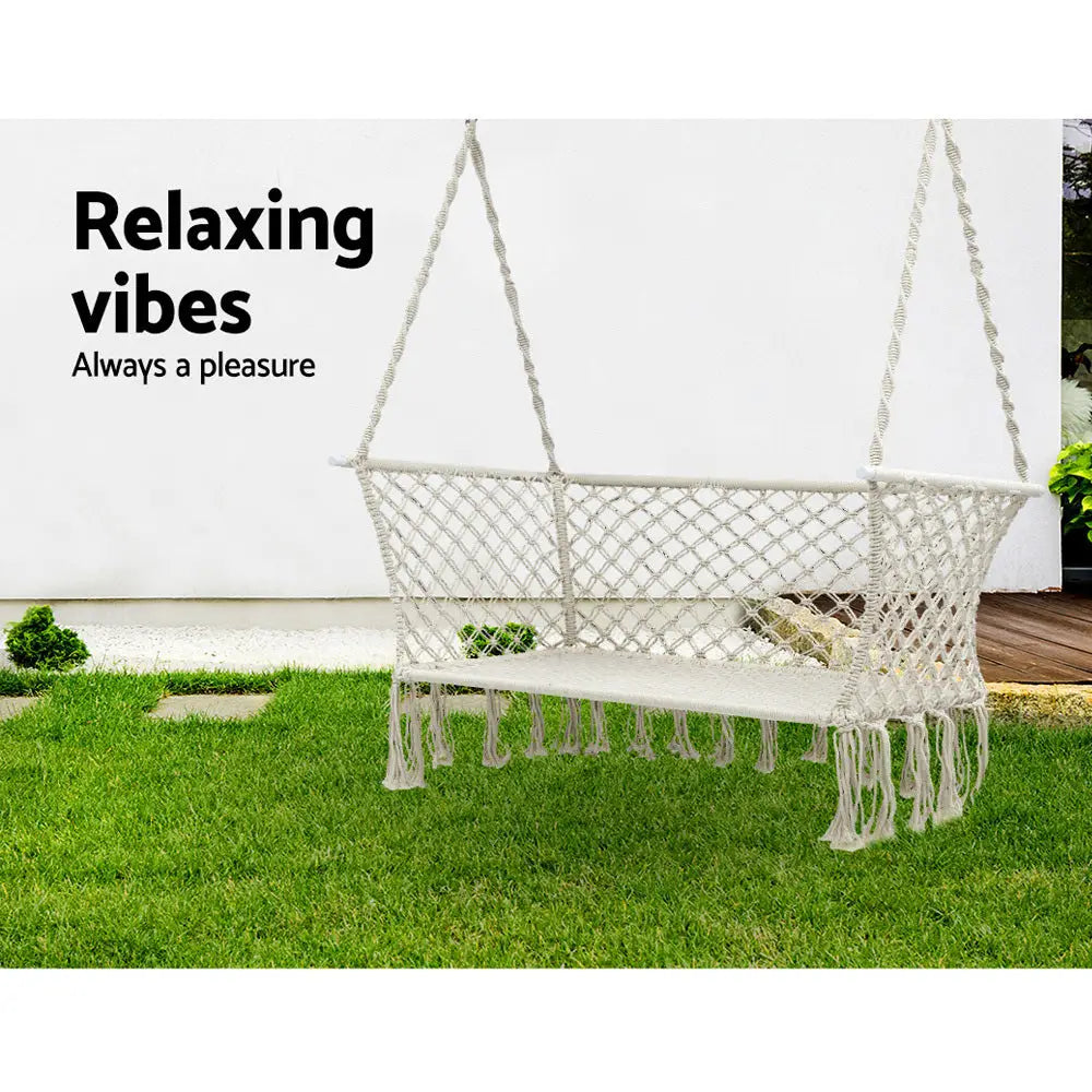 Gardeon Hammock Chair Outdoor Portable Camping Hammocks 2 Person Cream - Furniture > Outdoor