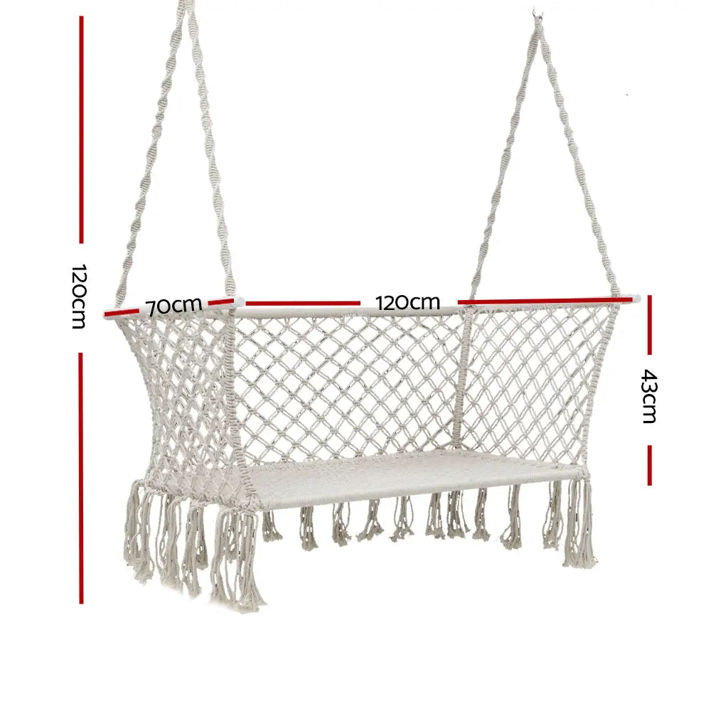 Gardeon Hammock Chair Outdoor Portable Camping Hammocks 2 Person Cream - Furniture > Outdoor