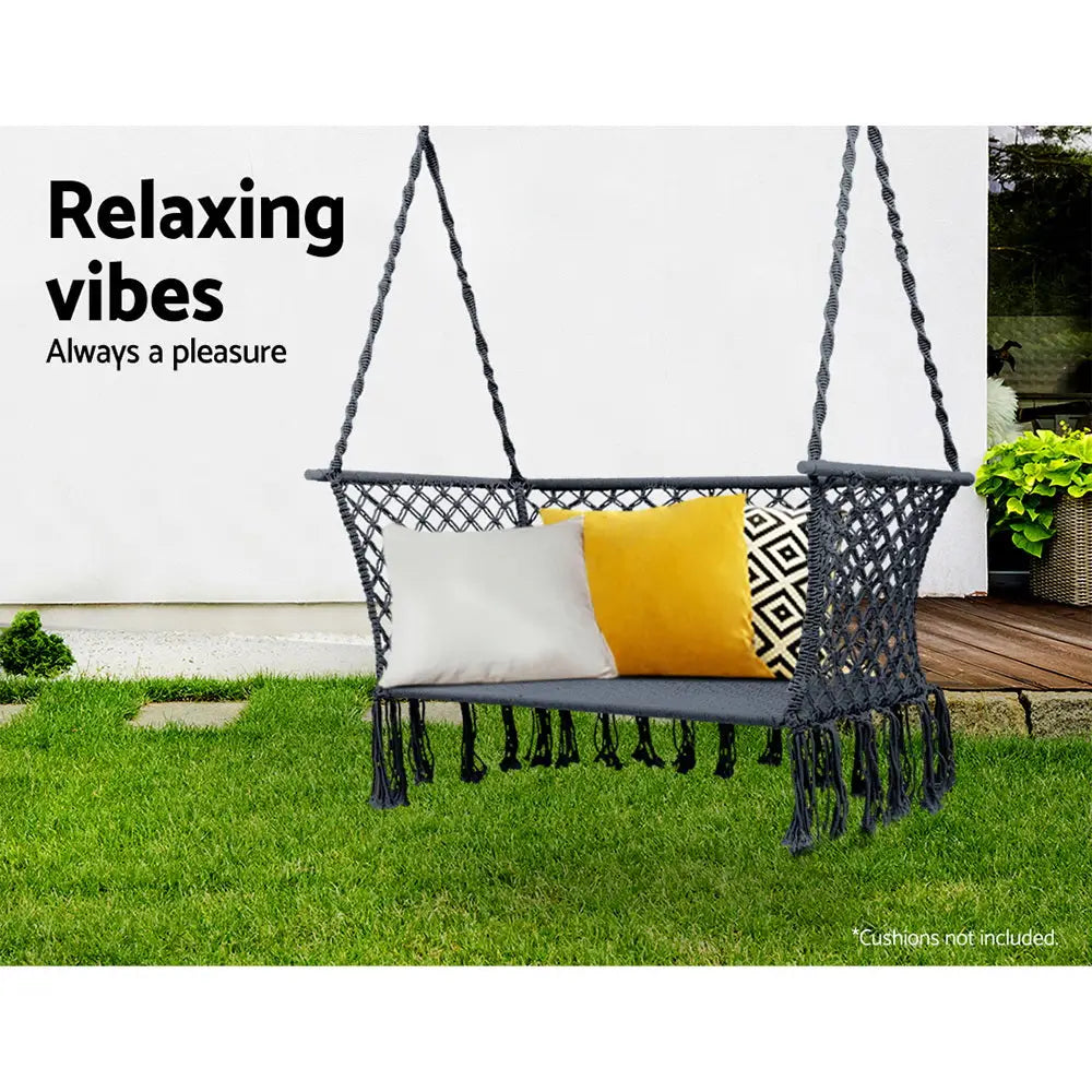 Gardeon Hammock Chair Outdoor Portable Camping Hammocks 2 Person Grey - Furniture > Outdoor