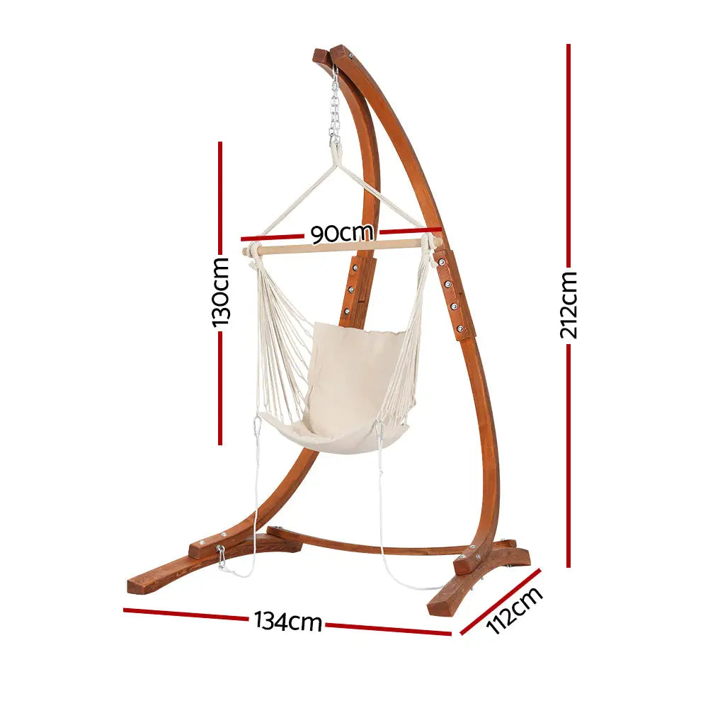 Gardeon Hammock Chair Timber Outdoor Furniture Camping with Stand White - Furniture > Outdoor