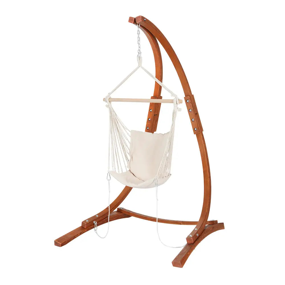 Gardeon Hammock Chair Timber Outdoor Furniture Camping with Stand White - Furniture > Outdoor