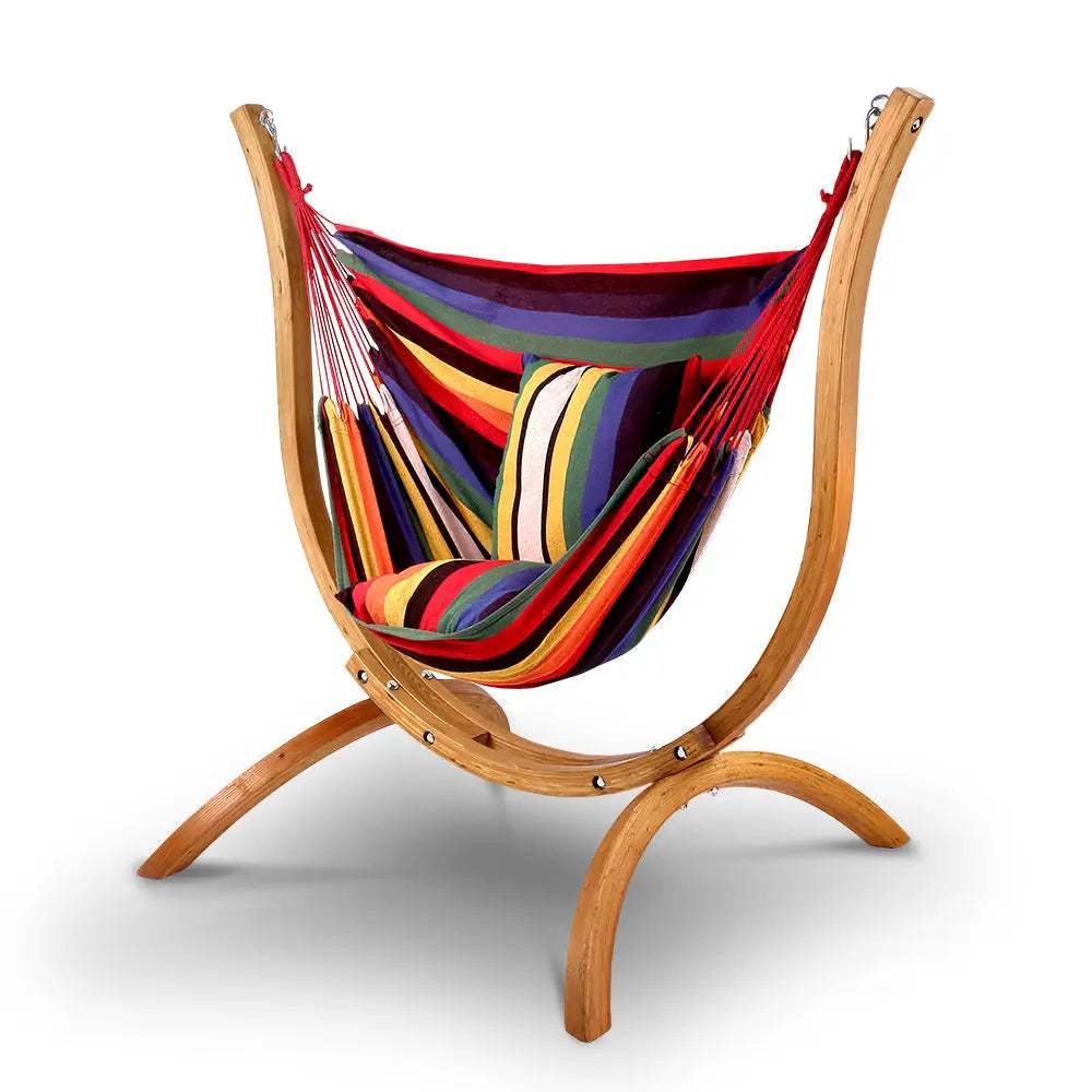 Gardeon Hammock Chair Timber Outdoor Furniture Camping with Wooden Stand - Home & Garden > Hammocks