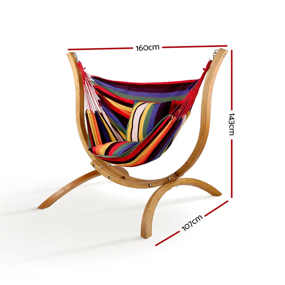 Gardeon Hammock Chair Timber Outdoor Furniture Camping with Wooden Stand - Home & Garden > Hammocks