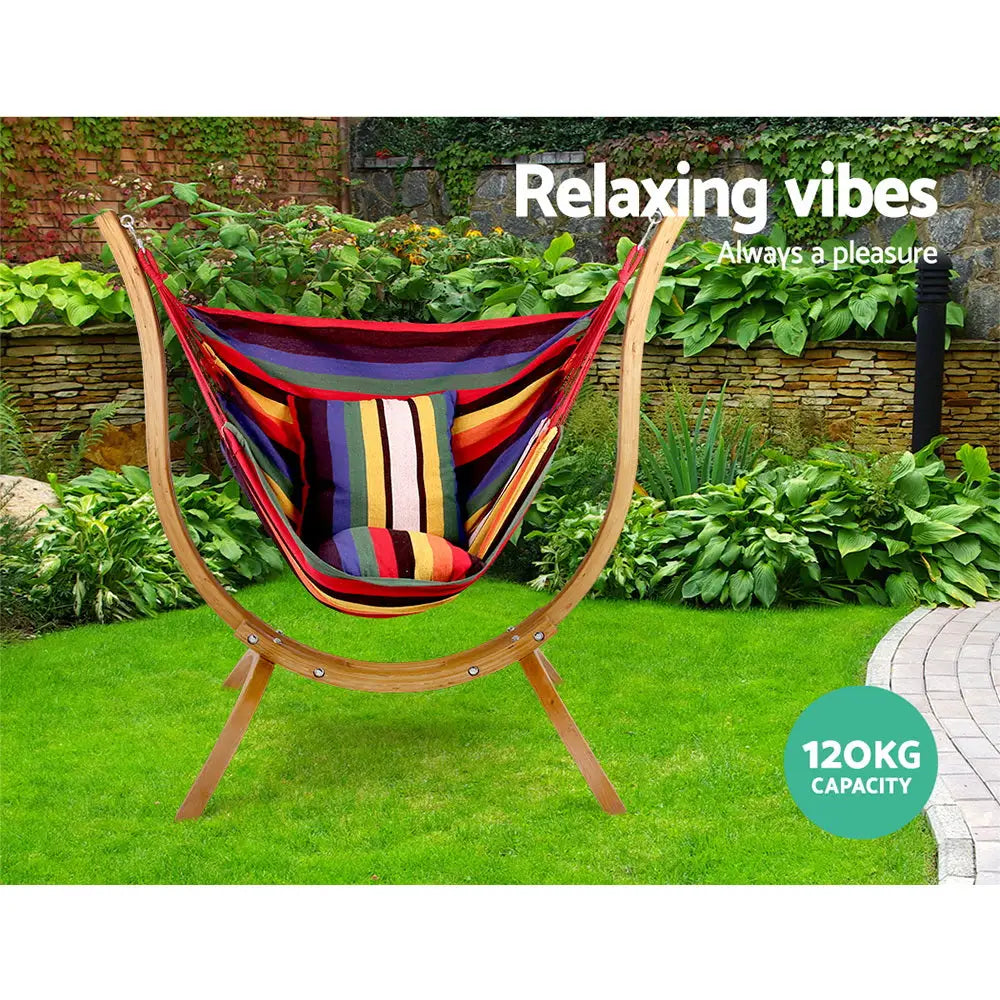 Gardeon Hammock Chair Timber Outdoor Furniture Camping with Wooden Stand - Home & Garden > Hammocks