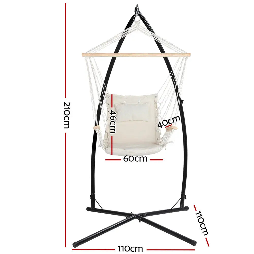 Gardeon Hammock Chair with Steel Stand Armrest Outdoor Hanging Cream - Furniture > Outdoor