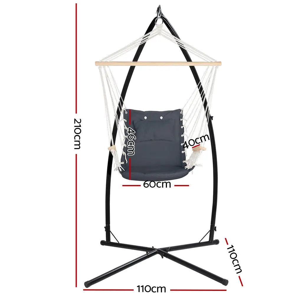 Gardeon Hammock Chair with Steel Stand Armrest Outdoor Hanging Grey - Furniture > Outdoor