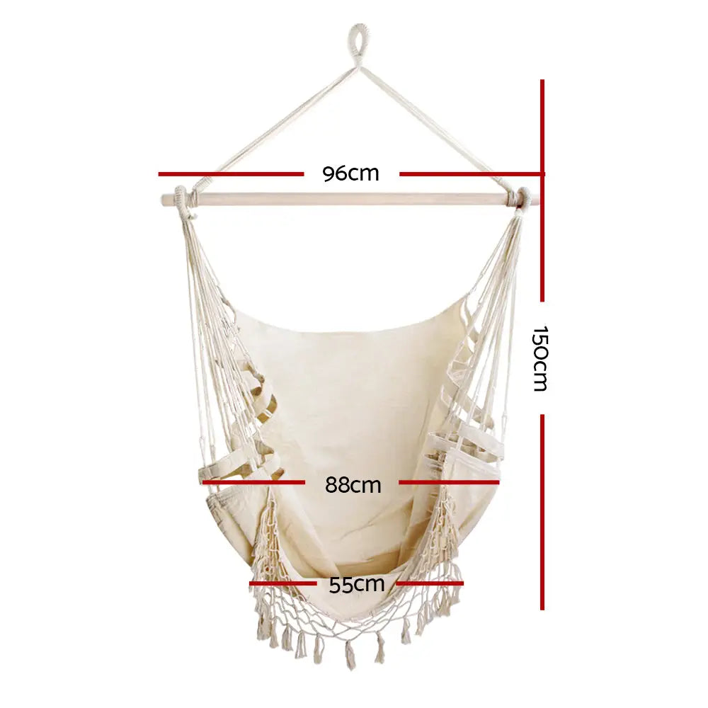 Gardeon Hanging Hammock Chair Outdoor Swing Hammocks Tassel Cream - Home & Garden > Hammocks