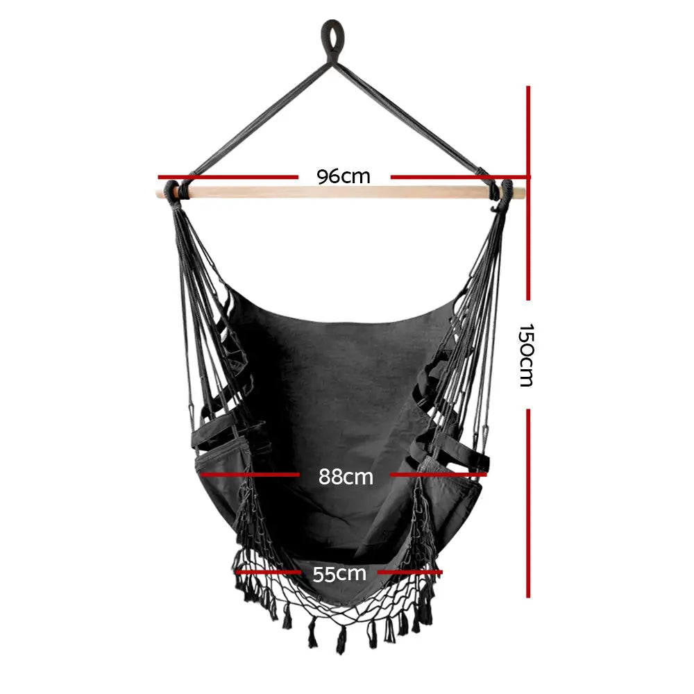 Gardeon Hanging Hammock Chair Outdoor Swing Hammocks Tassel Grey - Home & Garden > Hammocks