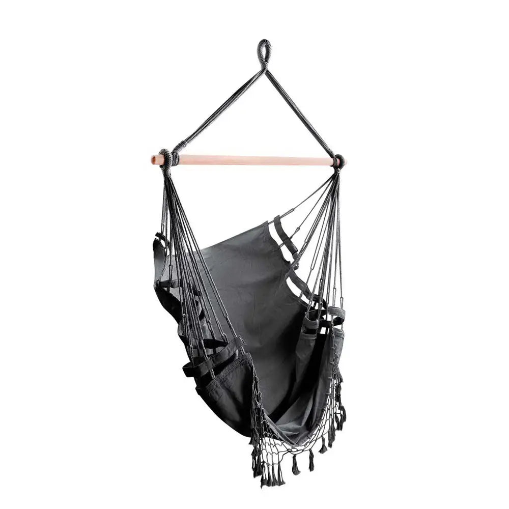 Gardeon Hanging Hammock Chair Outdoor Swing Hammocks Tassel Grey - Home & Garden > Hammocks