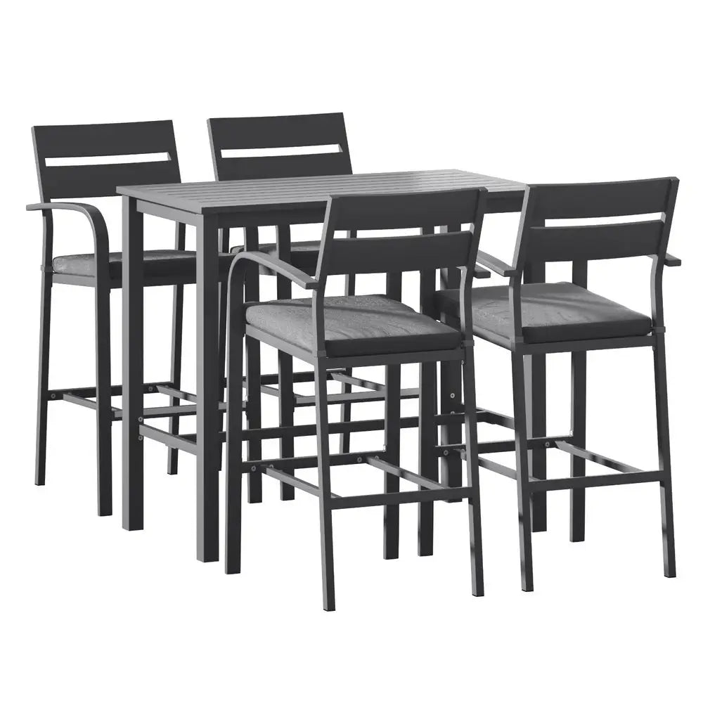 Gardeon Outdoor Bar Set 5-Piece Patio Dining Chairs Aluminium Table Stools - Furniture > Outdoor > Outdoor Dining Sets