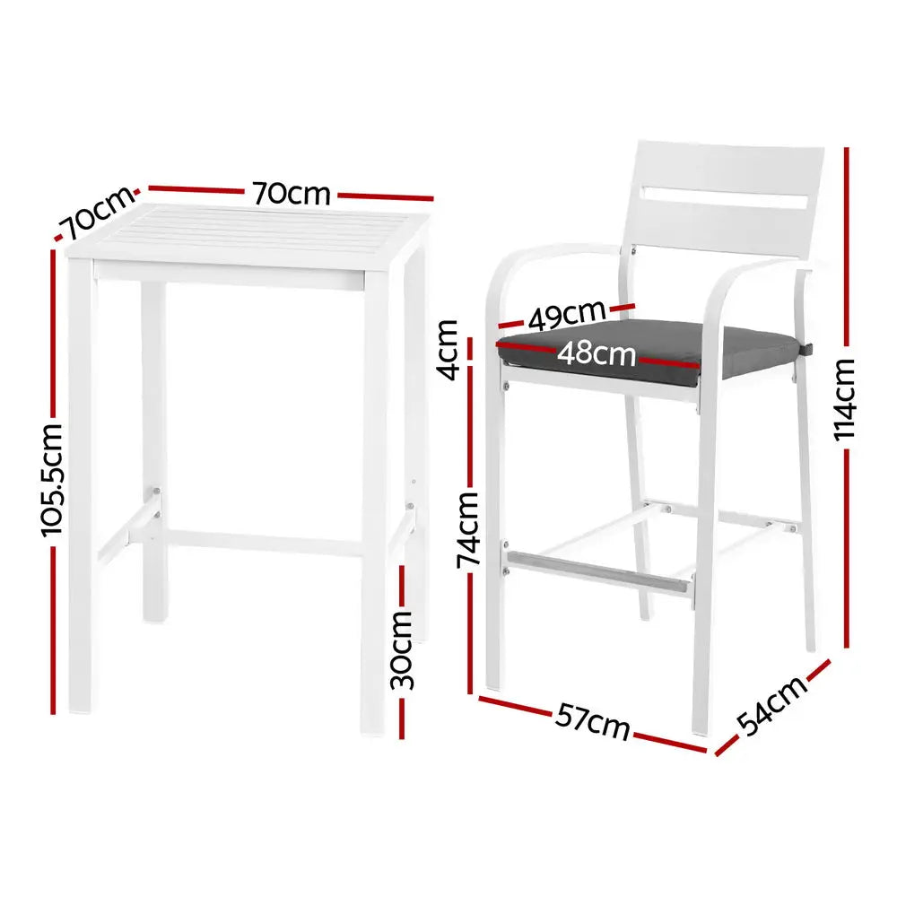 Gardeon Outdoor Bar Set Stools 3-Piece Dining Chairs Table Patio Aluminium Bistro Set - Furniture > Outdoor > Outdoor