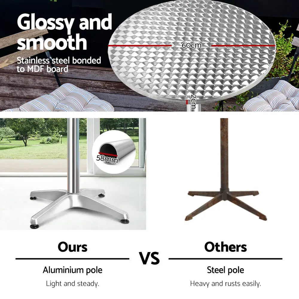 Gardeon Outdoor Bar Table Adjustable Aluminium Round 70/110cm - Furniture > Outdoor