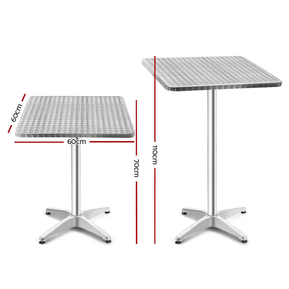 Gardeon Outdoor Bar Table Adjustable Aluminium Square 70/110cm - Furniture > Outdoor