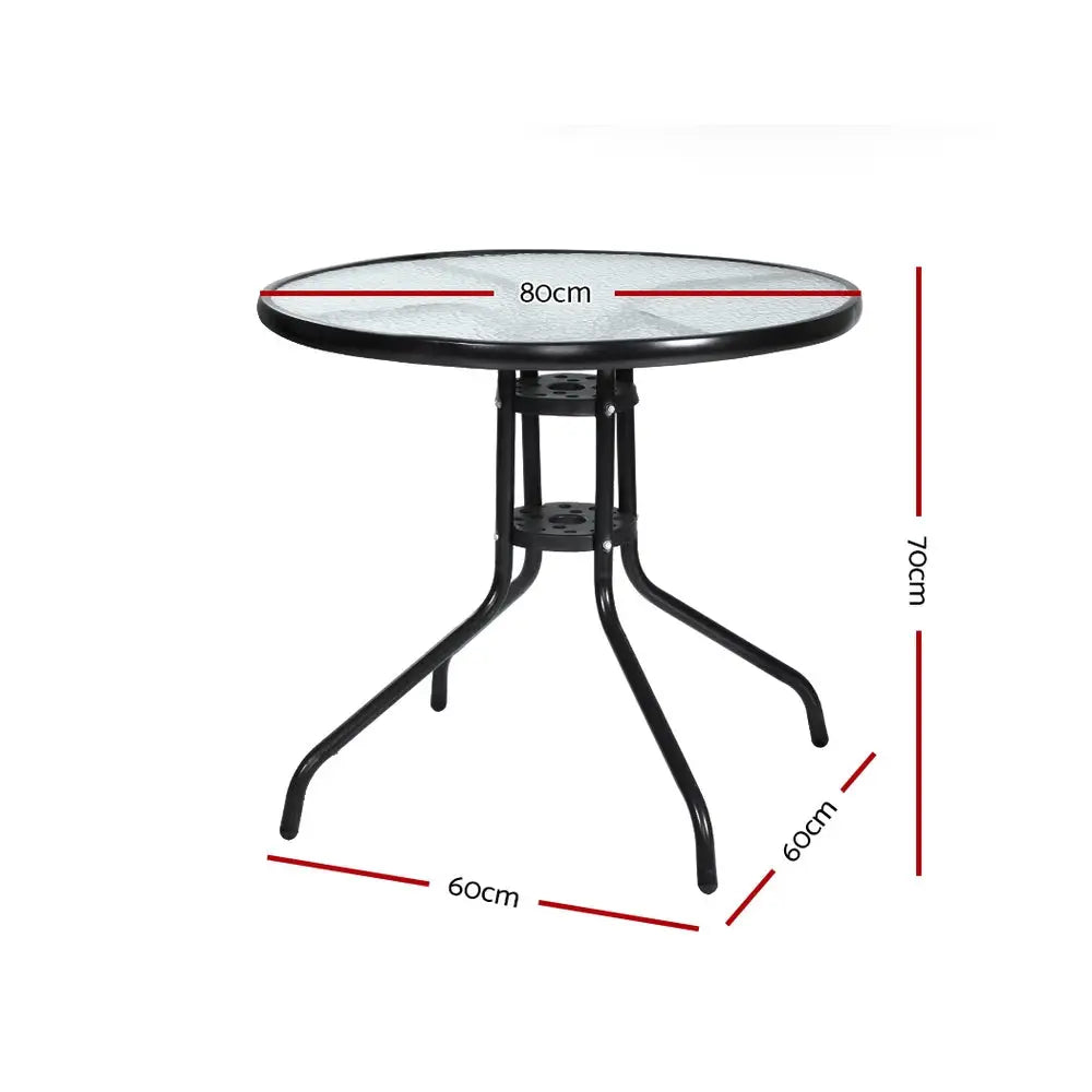 Gardeon Outdoor Bar Table Glass Cafe Table Steel Side Parasol Hole - Furniture > Outdoor
