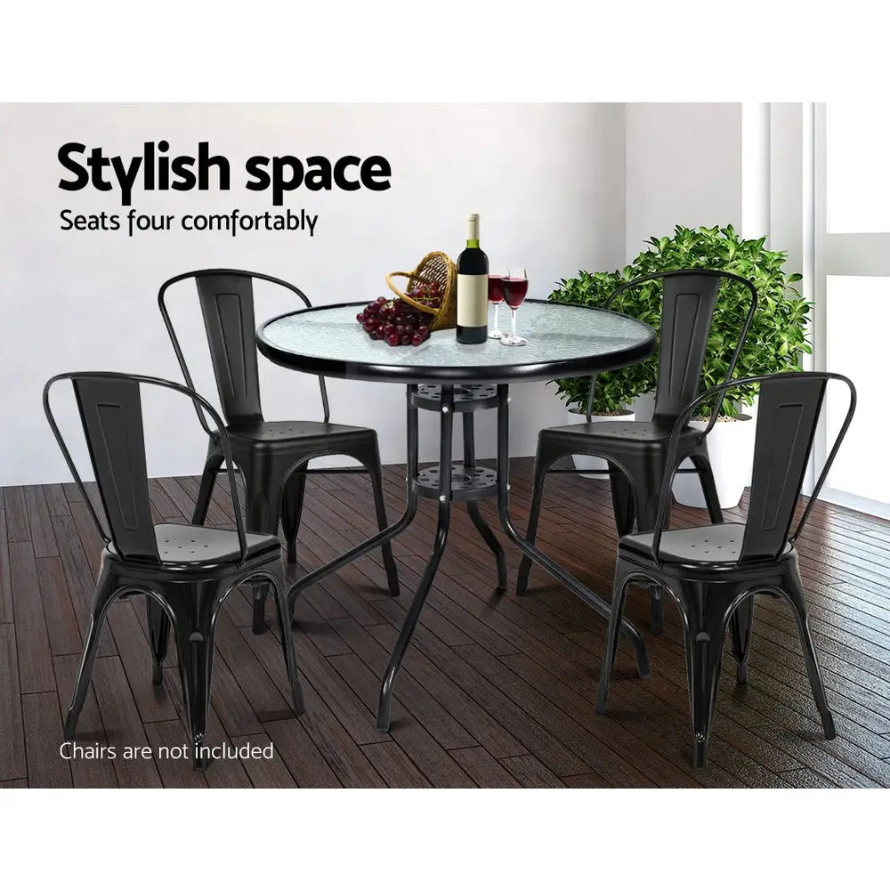 Gardeon Outdoor Bar Table Glass Cafe Table Steel Side Parasol Hole - Furniture > Outdoor