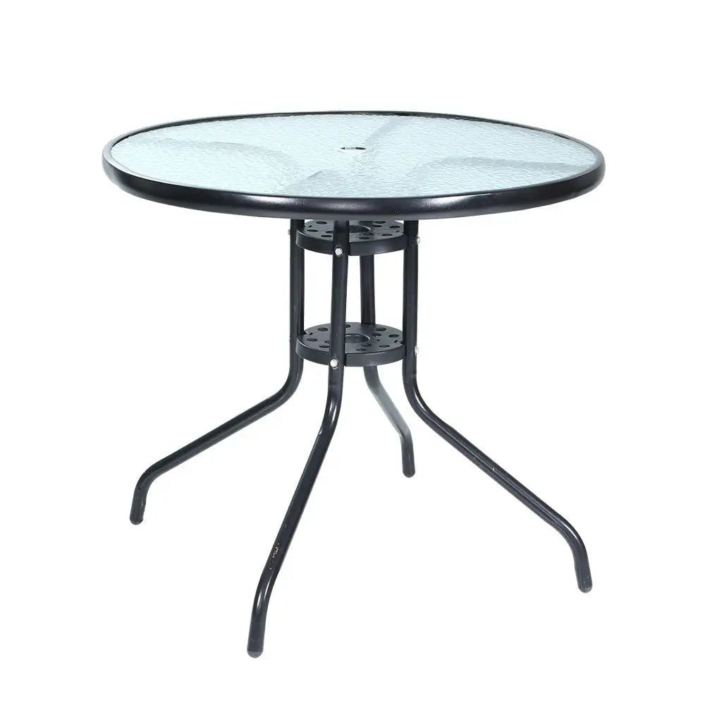 Gardeon Outdoor Bar Table Glass Cafe Table Steel Side Parasol Hole - Furniture > Outdoor
