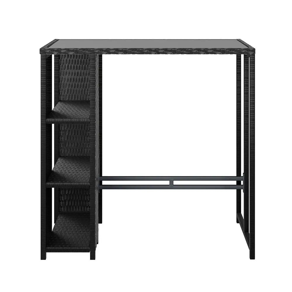 Gardeon Outdoor Bar Table Wicker Dining Bistro Glass Desk Steel Patio Furniture Black - Furniture > Bar Stools & Chairs