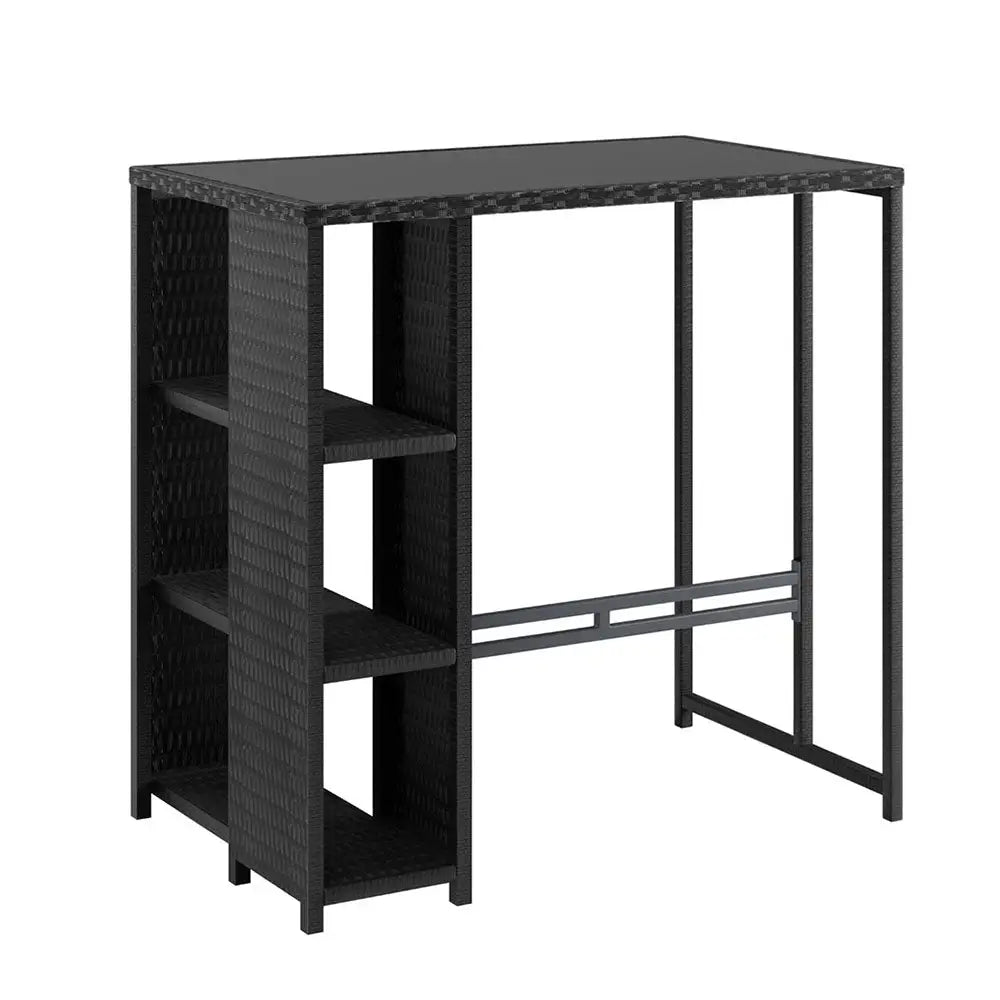 Gardeon Outdoor Bar Table Wicker Dining Bistro Glass Desk Steel Patio Furniture Black - Furniture > Bar Stools & Chairs