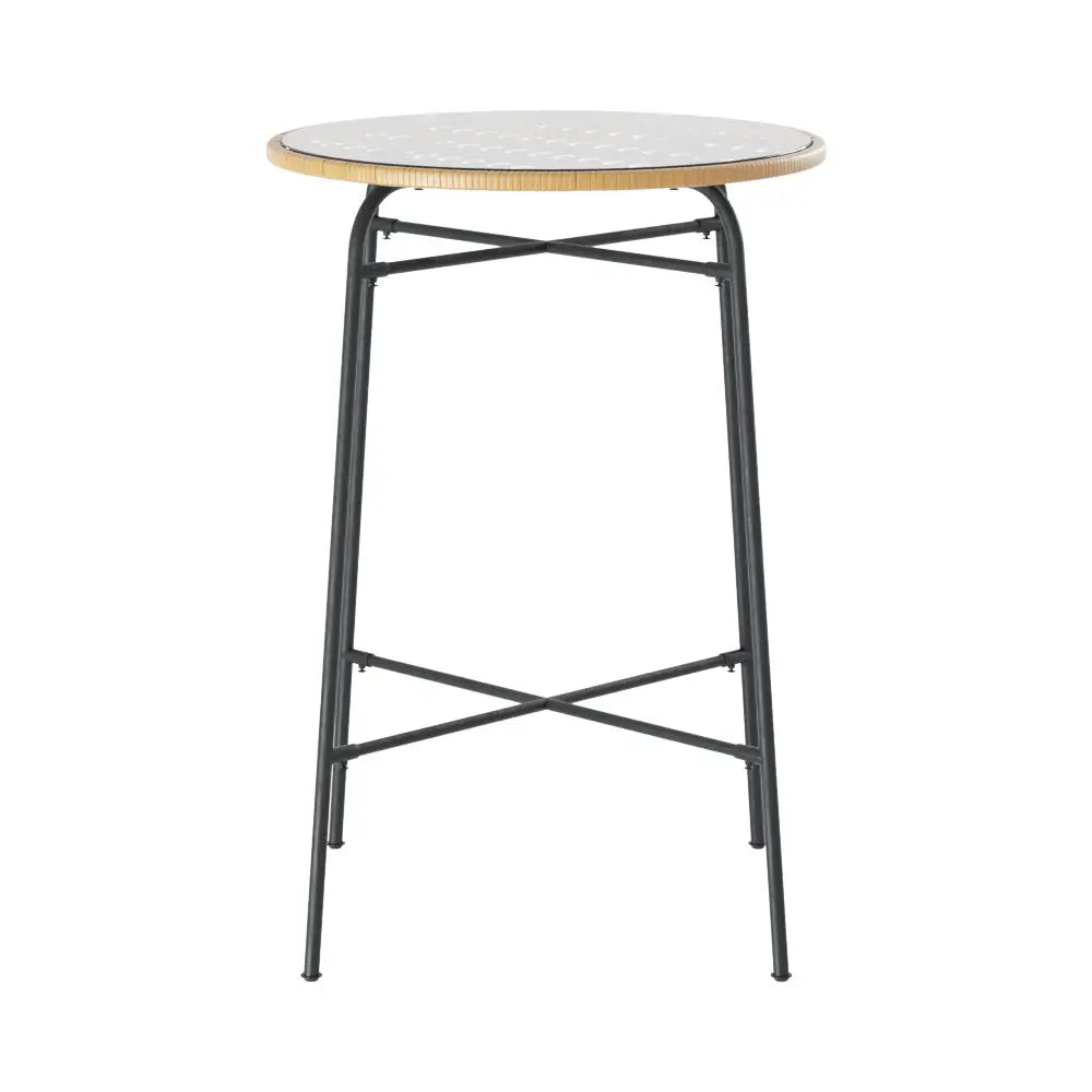 Gardeon Outdoor Bar Table Wicker Dining Bistro Patio Balcony Glass Table Steel - Furniture > Outdoor