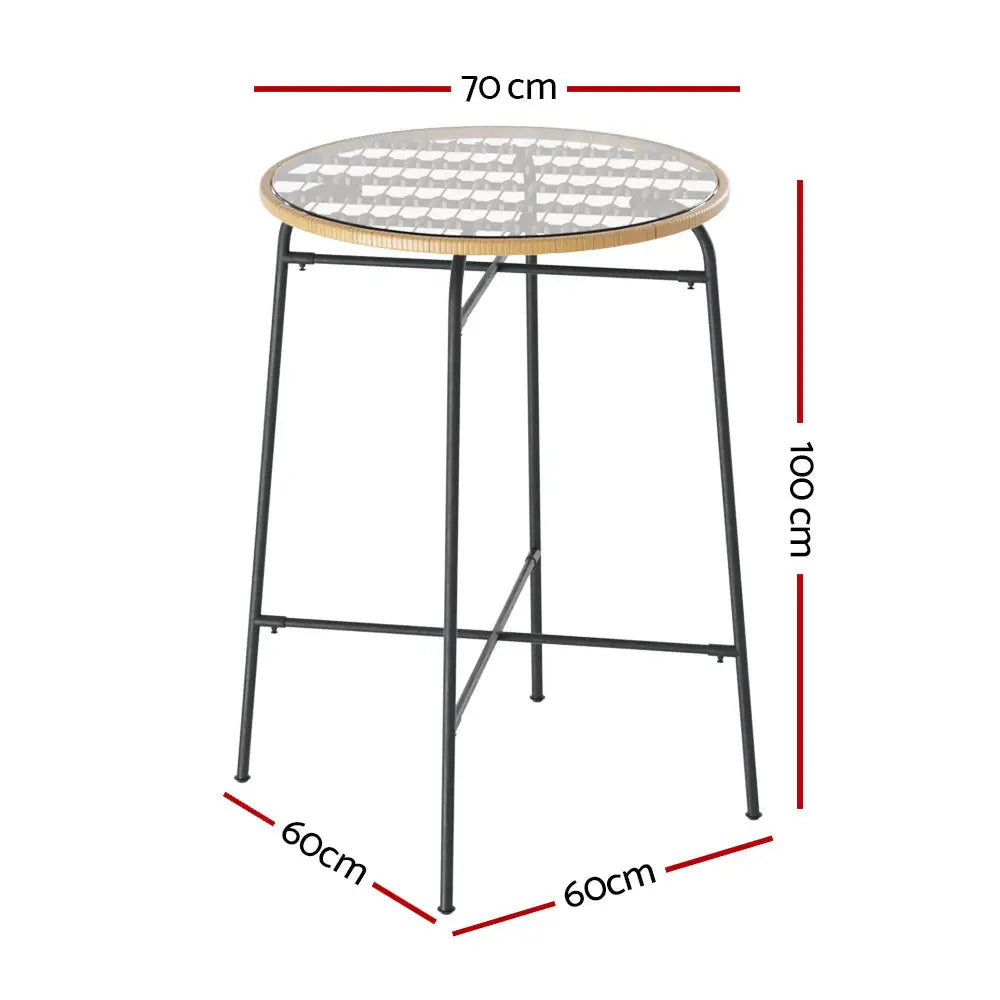 Gardeon Outdoor Bar Table Wicker Dining Bistro Patio Balcony Glass Table Steel - Furniture > Outdoor