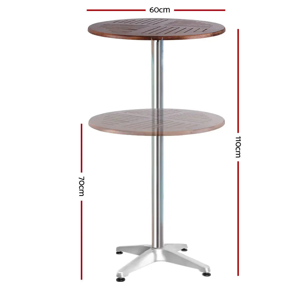 Gardeon Outdoor Bar Table Wooden Cafe Table Aluminium Pole Round - Furniture > Outdoor