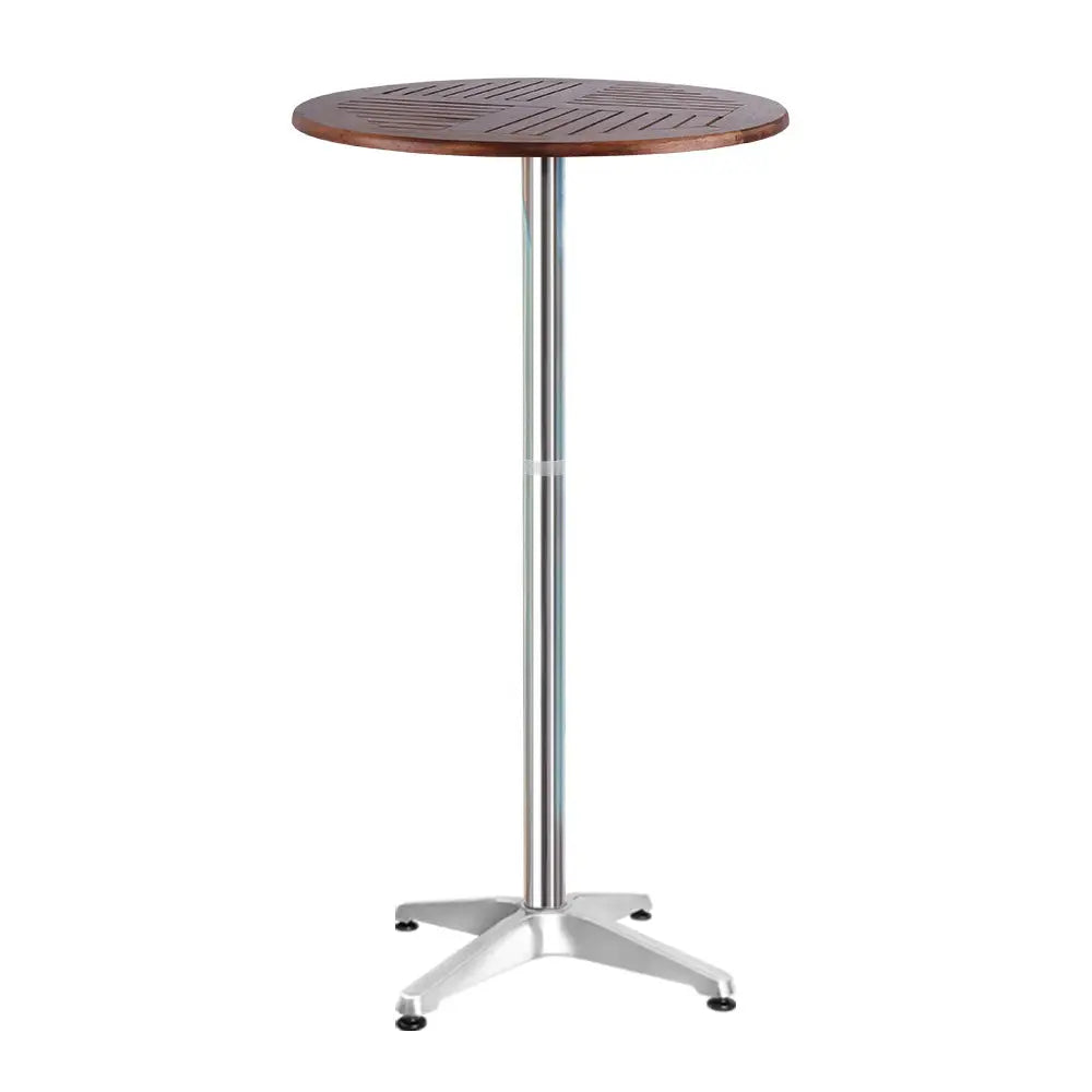 Gardeon Outdoor Bar Table Wooden Cafe Table Aluminium Pole Round - Furniture > Outdoor