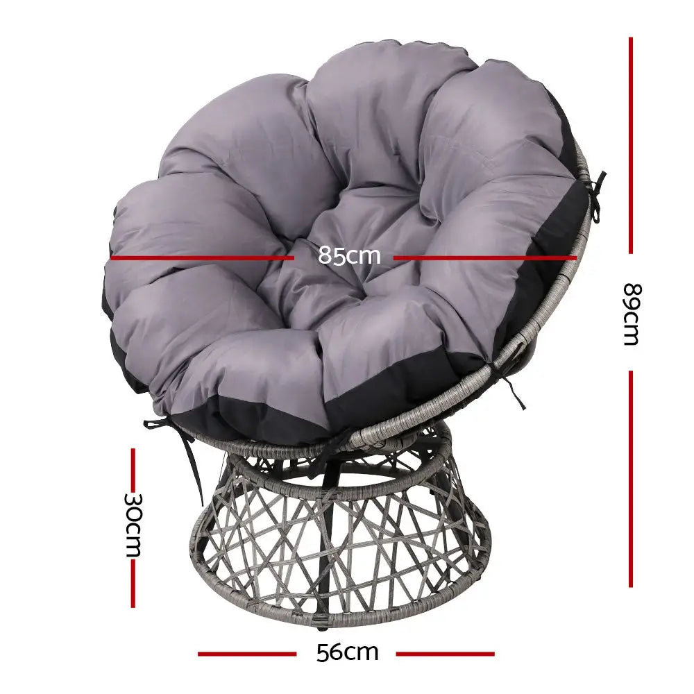 Gardeon Outdoor Chairs Outdoor Furniture Papasan Chair Wicker Patio Garden Grey - Furniture > Bar Stools & Chairs