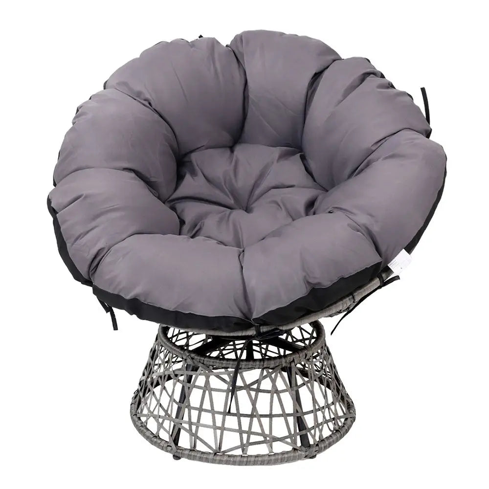 Gardeon Outdoor Chairs Outdoor Furniture Papasan Chair Wicker Patio Garden Grey - Furniture > Bar Stools & Chairs
