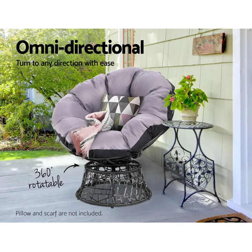 Gardeon Outdoor Chairs Outdoor Furniture Papasan Chair Wicker Patio Garden Black - Furniture > Bar Stools & Chairs